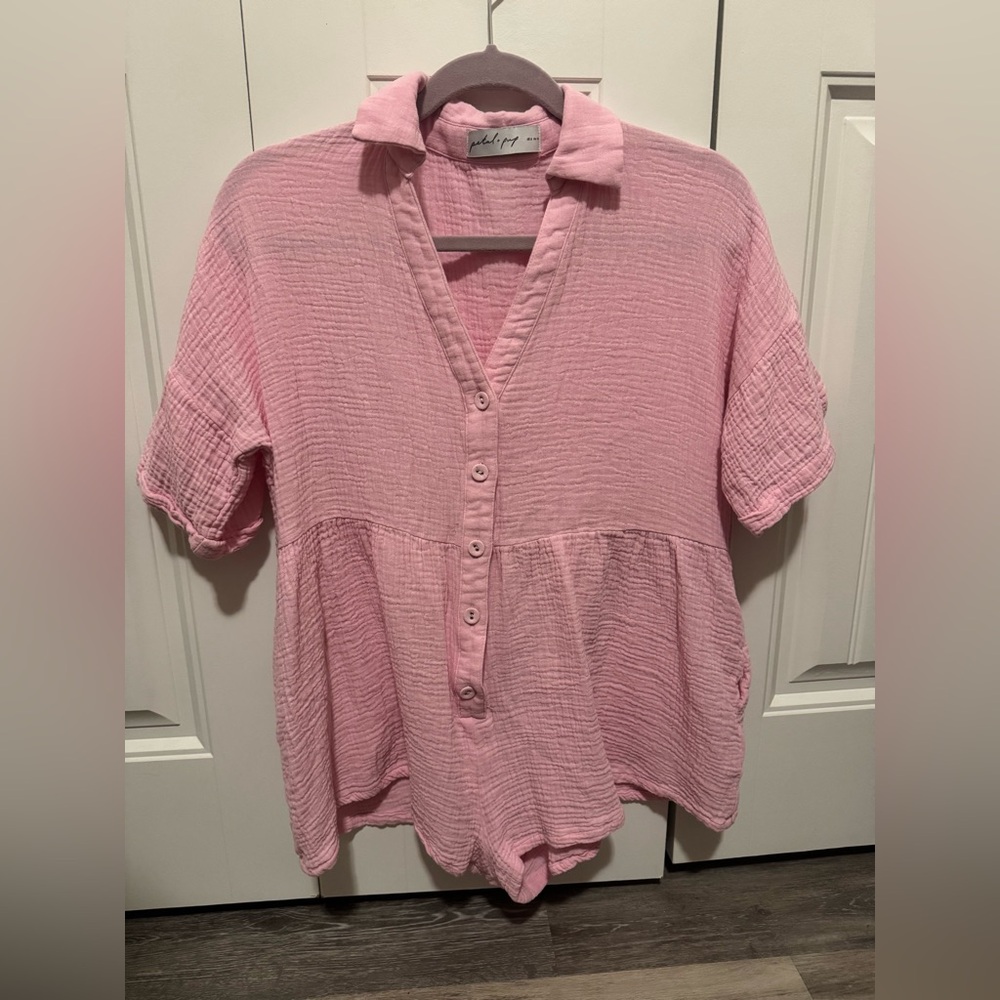 Petal & Pup Pink Gauze Button-Front Romper